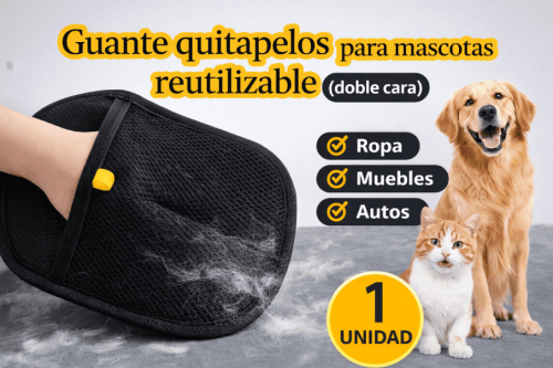 Guante quitapelos reutilizable de doble cara para mascotas, elimina pelo de perros y gatos en ropa, muebles y autos