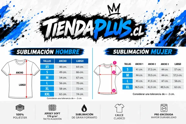 Guía de tallas TiendaPlus.cl Dragón Azul Sublimado