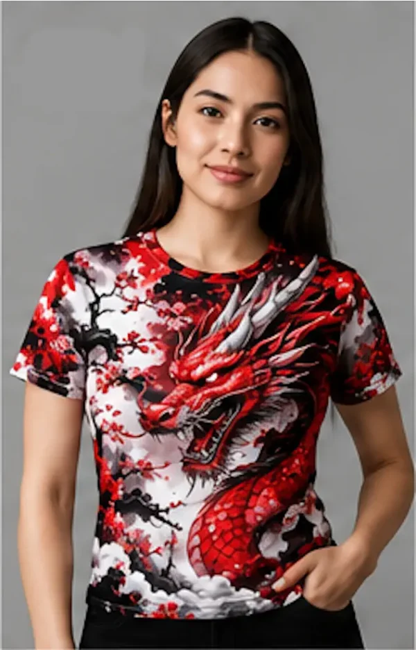 Polera Sublimada Dragón Rojo MUJER 1 Dragón Rojo Sublimado